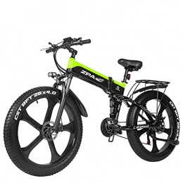 WZW vélo WZW MX3 1000W Pliant Vélo Électrique pour Adultes 48V17Ah 4.0 Gros Pneu Montagne Vélo électrique Trousse avec USB 21 La Vitesse Engrenages Hommes Femmes Électrique Bicyclette (Couleur : Vert)