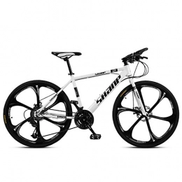 BCX Vélo de montagnes BCX Vélos de montagne de 26 pouces, vélo de montagne semi-rigide à frein à disque pour hommes, siège réglable pour vélo, cadre en acier à haute teneur en carbone, 21 vitesses, blanc à 6 rayons, 27 vit