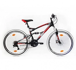 Bikesport vélo Bikesport PARALLAX Vélo à double suspension en acier 26 pouces roues avant frein à disque Noir rougeShimano 18 vitesses, Homme,