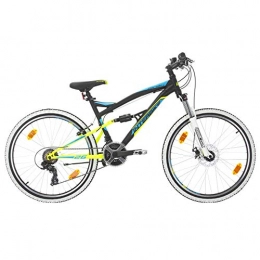 Bikesport vélo Bikesport PARALLAX Vélo à double suspension en acier 26 pouces roues avant frein à disque Shimano 18 vitesses, Homme, bleu / noir