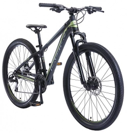 BIKESTAR Vélo de montagnes BIKESTAR VTT en Aluminium, Frein à Disque, 21 Vitesses Shimano, 27.5 Pouces | Mountainbike Cadre 14" Pouces MTB Suspension Avant | Noir Vert
