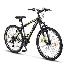 Chillaxx Vélo de montagnes Chillaxx Bike Legend Premium en 24 et 26 pouces, VTT en aluminium V-Brake Vélo pour garçons, filles, hommes et femmes - 21 vitesses - Vélo VTT pour homme en aluminium (26 pouces, noir / citron vert)