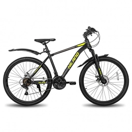 STITCH Vélo de montagnes Hiland Vélo VTT 26 / 27, 5" avec cadre en acier, frein à disque, fourche à suspension, vélo urbain Commuter City Noir / jaune
