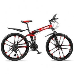 JLQWE Vélo de montagnes JLQWE Vélo VTT Mountain Bike, 26 « » Pouces Pliable Vélos 21 / 24 / 27 Femmes Délais / VTT Homme Lightweight Carbon Cadre en Acier De Suspension Complète (Color : Red, Size : 21speed)