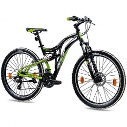 KCP vélo KCP Vélo de VTT Fully VTT pour adolescent 26" avec suspension Shimano 21 G Noir / vert
