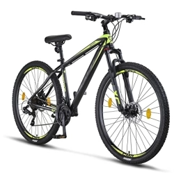 Licorne Bike  Licorne Bike Diamond VTT en aluminium pour garçon, fille, homme et femme – 21 vitesses – Frein à disque – Fourche avant réglable (29", noir / vert)