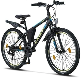 Licorne Bike Vélo de montagnes Licorne Bike Guide Vélo VTT haut de gamme pour filles, garçons, hommes et femmes Vélo avec dérailleur Shimano 21 vitesses, Fille Homme, Noir / bleu / citron vert, 26