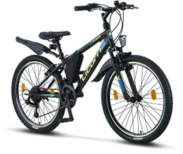 Licorne Bike vélo Licorne Bike Guide Vélo VTT haut de gamme pour filles, garçons, hommes et femmes Vélo avec dérailleur Shimano 21 vitesses, Garçon Fille, Noir / bleu / citron vert, 24