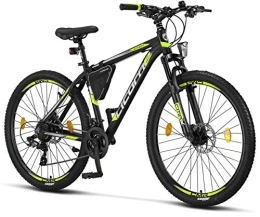 Licorne Bike Vélo de montagnes Licorne Bike Vélo VTT haut de gamme, pour filles, garçons, hommes et femmes, avec dérailleur Shimano à 21 vitesses, Garçon, noir / citron vert (2 freins à disque)., 27.5 inches