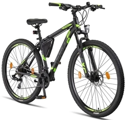 Licorne Bike Vélo de montagnes Licorne Bike Vélo VTT haut de gamme, pour filles, garçons, hommes et femmes, avec dérailleur Shimano à 21 vitesses, Garçon, noir / citron vert (2 freins à disque)., 29 pouces