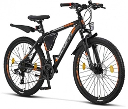 Licorne Bike vélo Licorne Bike Vélo VTT haut de gamme, pour filles, garçons, hommes et femmes, avec dérailleur Shimano à 21 vitesses, Garçon, Noir / orange (2 freins à disque)., 26 pouces