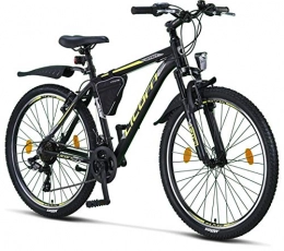 Licorne Bike Vélo de montagnes Licorne Bike Vélo VTT haut de gamme, pour filles, garçons, hommes et femmes, avec dérailleur à 21 vitesses, noir / citron vert, 26 pouces