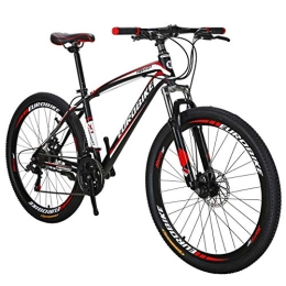 EUROBIKE Vélo de montagnes Roues VTT 27, 5 pour Hommes et Femmes Adultes VTT 21 Vitesses X1 (Noir Rouge)
