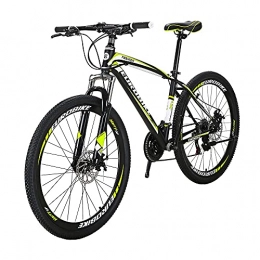 EUROBIKE Vélo de montagnes SD X1 VTT pour adulte - Cadre en acier, Roue 27, 5", Frein à disque, Système 21 vitesses, Suspension avant (Roue à rayons multiples - jaune et noir)