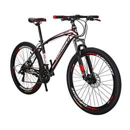 EUROBIKE vélo SD X1 VTT pour adulte - Cadre en acier, Roue 27, 5", Frein à disque, Système 21 vitesses, Suspension avant (Roue à rayons multiples - Rouge et noir)