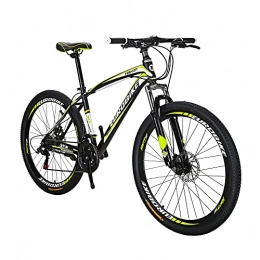 EUROBIKE vélo SD X1 VTT pour adulte Cadre en acier Roue 27, 5" Frein à disque Système 21 vitesses Suspension avant Vélo VTT Roue à rayons multiples Noir / jaune