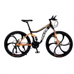 SHANRENSAN Vélo de montagnes VTT 26 pouces VTT 21 / 24 / 27 vitesses VTT double amortisseur vélo arrière souple double frein à disque (orange, 6 rayons, 27 vitesses)