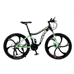 SHANRENSAN Vélo de montagnes VTT 26 pouces VTT 21 / 24 / 27 vitesses VTT double amortisseur vélo arrière souple double frein à disque (vert, 6 rayons, 21 vitesses)