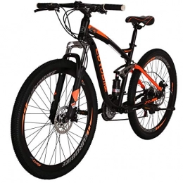  Vélo de montagnes VTT 27, 5 pouces, homme / femme, cadre en acier au carbone, 21 vitesses, freins à disque, double suspension (orange)