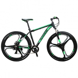 EUROBIKE Vélo de montagnes VTT Eurobike, X9, 21 vitesses, roues 73, 7 cm 3 rayons, double disque de frein, cadre en aluminium, Vélo MTB., noir / vert