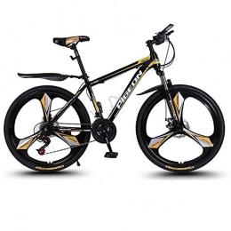 JLFSDB vélo VTT Vélo de Montagne Mountain Bike 26 pouces Vélo de montagne Hardtail Cadre en acier au carbone Ravine vélo à double frein à disque et suspension avant, Roues en alliage, 24 Vitesse ( Color : Gold )
