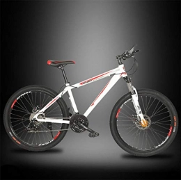 LaKoos vélo Vélo de montagne de ville de 26 pouces avec freins à double disque, vélo de montagne pour adulte, vélo à queue rigide avec siège réglable, cadre épais en acier au carbone, roues à rayons-blanc rouge