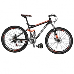 EUROBIKE Vélo de montagnes Vélo de montagne à double suspension S7 27, 5 pouces avec roues à rayons multiples, pour homme et femme, noir / orange