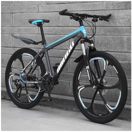 dtkmkj vélo Vélos de Montagne 24 Pouces, vélo en Acier au Carbone pour Hommes et Femmes, 30 Vitesses avec Frein à Double Disque, Noir Bleu 6 Rayons