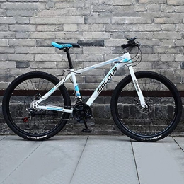 WSZGR vélo WSZGR Bike avec Réglable Mousse De Mémoire Siège, Hommes's Vélo VTT, Haute-Acier De Carbone Hardtail Vélo De Montagne Blanc Et Bleu 24" 24-Vitesse