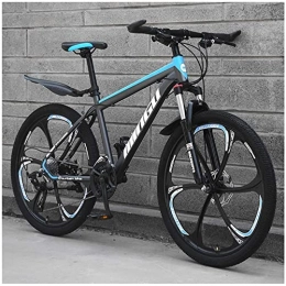 XinQing vélo XinQing Vélos de Montagne 24 Pouces, vélo en Acier au Carbone pour Hommes et Femmes, 30 Vitesses avec Frein à Double Disque, Noir Bleu 6 Rayons