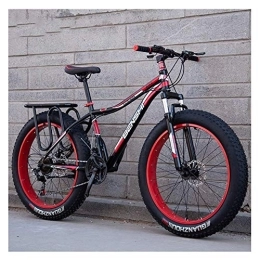 WJSW Vélos de montagne Fat Tires Adult Fat Fat Mountain Bikes, Dual Disc Brake Hardtail Mountain Bike, Front Suspension Bicycle, WomAll Terrain Mountain Bike, Red A, 24 inch 24 Speed