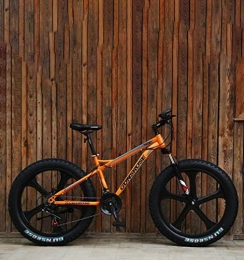 AISHFP vélo AISHFP Fat Tire Adult Mountain Bike, Double Frein à Disque / Haut-Carbone Cadre en Acier Vélos Cruiser, Plage Motoneige vélos, 24 Pouces en Alliage de magnésium Roues intégré, Orange, 24 Speed
