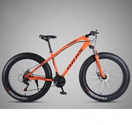 Alqn vélo ALQN Vlo de montagne de 26 pouces pour hommes, femmes, pneus VTT Fat Tire, cadre en acier haute teneur en carbone, fourche avant amortissante et frein disque double, Orange, 7 vitesses