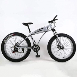 QZ vélo QZ Fat Tire Adulte VTT, Cadre en Acier Haut Carbone Cruiser Bikes, Plage Motoneige Hommes Vlo, Double Frein Disque 24 Pouces Roues (Color : Silver, Size : 30 Speed)