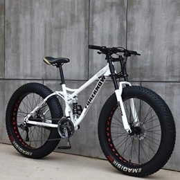 LCRAKON vélo VTT 26 pouces MJH-01 Fat Tire Mountain Trail Bike 24 vitesses, cadre en acier au carbone, double suspension, double frein à disque, blanc / rouge