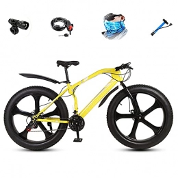 hgfch Vélos de montagne Fat Tires VTT Fat Bike, Cycling 26 inch for Young Adult Mountain Bike 21 Speed ​​Carbon Steel Cycling Frame, 4.0-inch Snow Tires Double Disk Brakes-Jaune