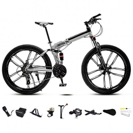 LIYONG vélo 24-26 pouces VTT Vélo, unisexe pliable vélo de banlieue, 30 VITESSES Pliable VTT, vélo hors route à vitesse variable for les hommes et les femmes, Double disque de frein / roue Blanc / C / 26 « » HLSJ
