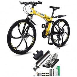 Tbagem-Yjr vélo 26 Pouces Mountain Bike Pliant, Roue À Six Couteaux 21-27 Vitesses Adulte Vélo De Montagne Freins À Disque Mécanique Suspension Avant Bikes Accessoires D'outils ( Color : Yellow , Speed : 21speed )