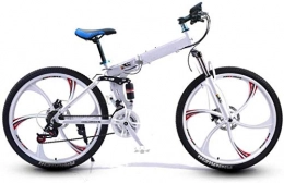 Tableaux vélo 26inch haut en acier au carbone Folding Mountain Bike Six Cutter Wheel Double Frein disque amortisseur vitesse variable extrieure hors route vlo Bmx bike ( Color : White , Size : 21 speed )