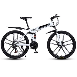 FMOPQ Vélos de montagne pliant Adult Mountain Bike 26" Full Suspension 21 Speed Mens Womans Folding Mountain Bike Bicycle High Carbon Steel Frames with Double Shock Absorber (Color : Red) (White)