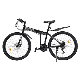 Atnhyruhd Vélos de montagne pliant Atnhyruhd VTT pliable 26 ", en acier au carbone, frein à disque, dérailleur à 21 vitesses, vélo tout terrain, vélo pliant en acier au carbone (noir et blanc)