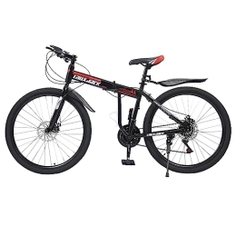 Atnhyruhd Vélos de montagne pliant Atnhyruhd VTT pliable 26 ", en acier au carbone, frein à disque, dérailleur à 21 vitesses, vélo tout terrain, vélo pliant en acier au carbone (noir rouge)