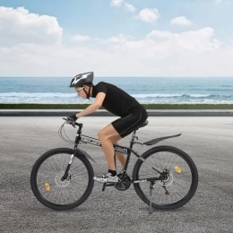 Brride vélo Brride Vélo de montagne pliant 26", 21 vitesses, cadre en acier au carbone, freins à disque, selle ergonomique, fourche à suspension, design élégant noir et blanc, léger et portable