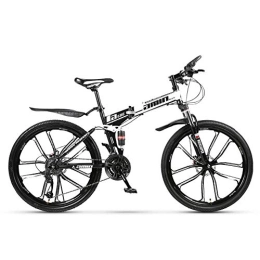 STaemin vélo Course Pliant VTT，Vélo de montagne 26 / 24 pouces，vélo antidérapant à gros pneu pour garçons et filles adultes，vélo de frein à double disque à cadre en acier à haute teneur en carbone-blanc_24 pouces