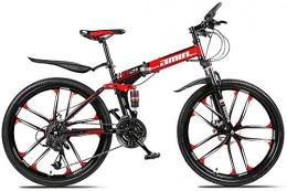 CYSHAKE vélo Cyclisme Petit portable Vélo, acier au carbone vélo pliant cross-country, vitesse 27 vitesses à double vélo de frein à disque, VTT tout suspendu tourisme ( Color : Red , Size : 24'' 6 spoke wheel )