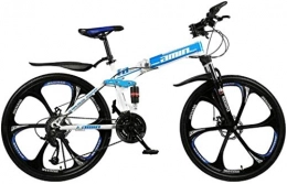 CYSHAKE Vélos de montagne pliant CYSHAKE Cyclisme Pliable VTT, vélo de Ville Pliant, 30 Vitesses à 6 Rayons vélo Roue, Suspension Avant vélo Hommes VTT Tourisme (Color : Blue, Size : 24 inches)