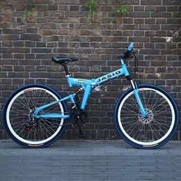 Dsrgwe vélo Dsrgwe VTT, 26inch VTT, vélo Pliant Semi-Rigide, Cadre en Acier au Carbone, Suspension complète et Double Disque de Frein, 21 Vitesses (Color : Blue)