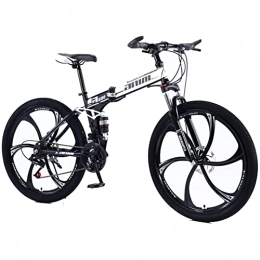 EASSEN vélo EASSEN VTT pliable de 66 cm avec cadre en acier à haute teneur en carbone, 21 vitesses, 6 rayons de roues de 24 / 26", vélo tout-terrain pour homme et femme, noir et blanc, 27