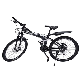 Ethedeal vélo Ethedeal Vélo de montagne 26" Fully - Pliable - Qualité supérieure - Pour hommes et femmes - Freins à disque - 21 vitesses - Vélo pliant avec double cadre d'absorption des chocs (noir et blanc)