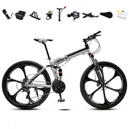 FBDGNG Vélos de montagne pliant FBDGNG Vélo VTT 24-26 pouces - Pliable - Unisexe - 30 vitesses - Vélo tout-terrain - Vitesse variable - Pour homme et femme - Double frein à disque / blanc - Roue B